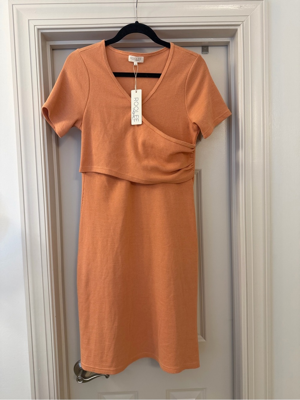 NWT Roolee Orange Waffle Knit Short Sleeve Nursing-Style Midi Dress